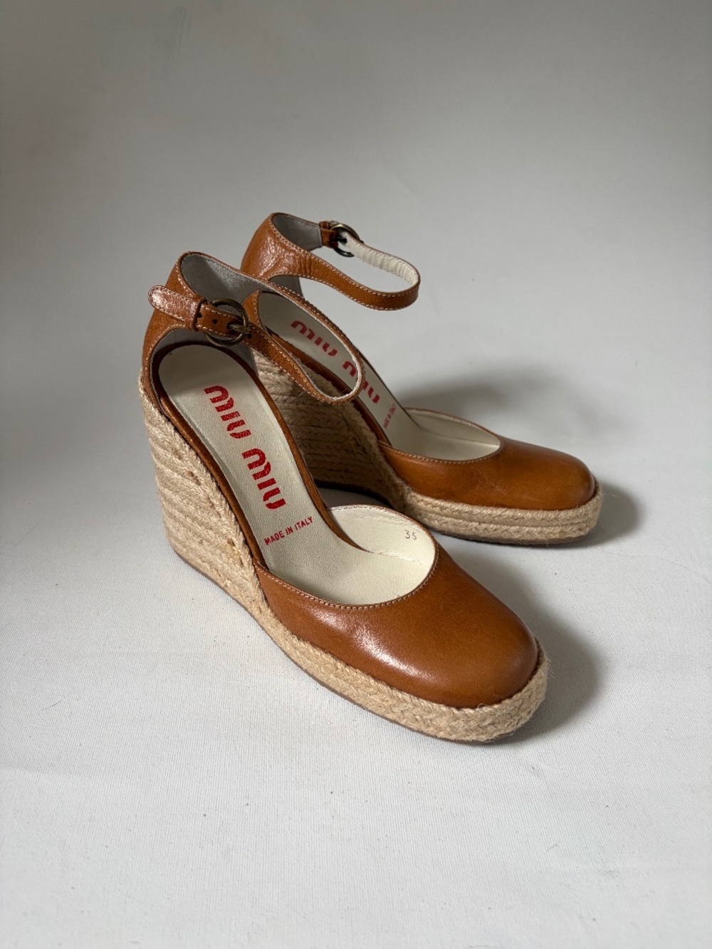 Vintage Miu Miu Brown Leather Espadrille Wedge